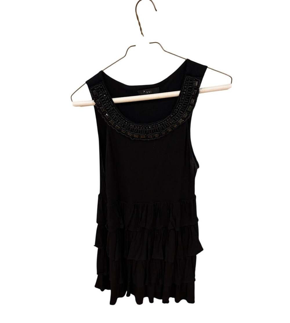 Forever 21 vintage y2k little black beaded dress multitier size medium